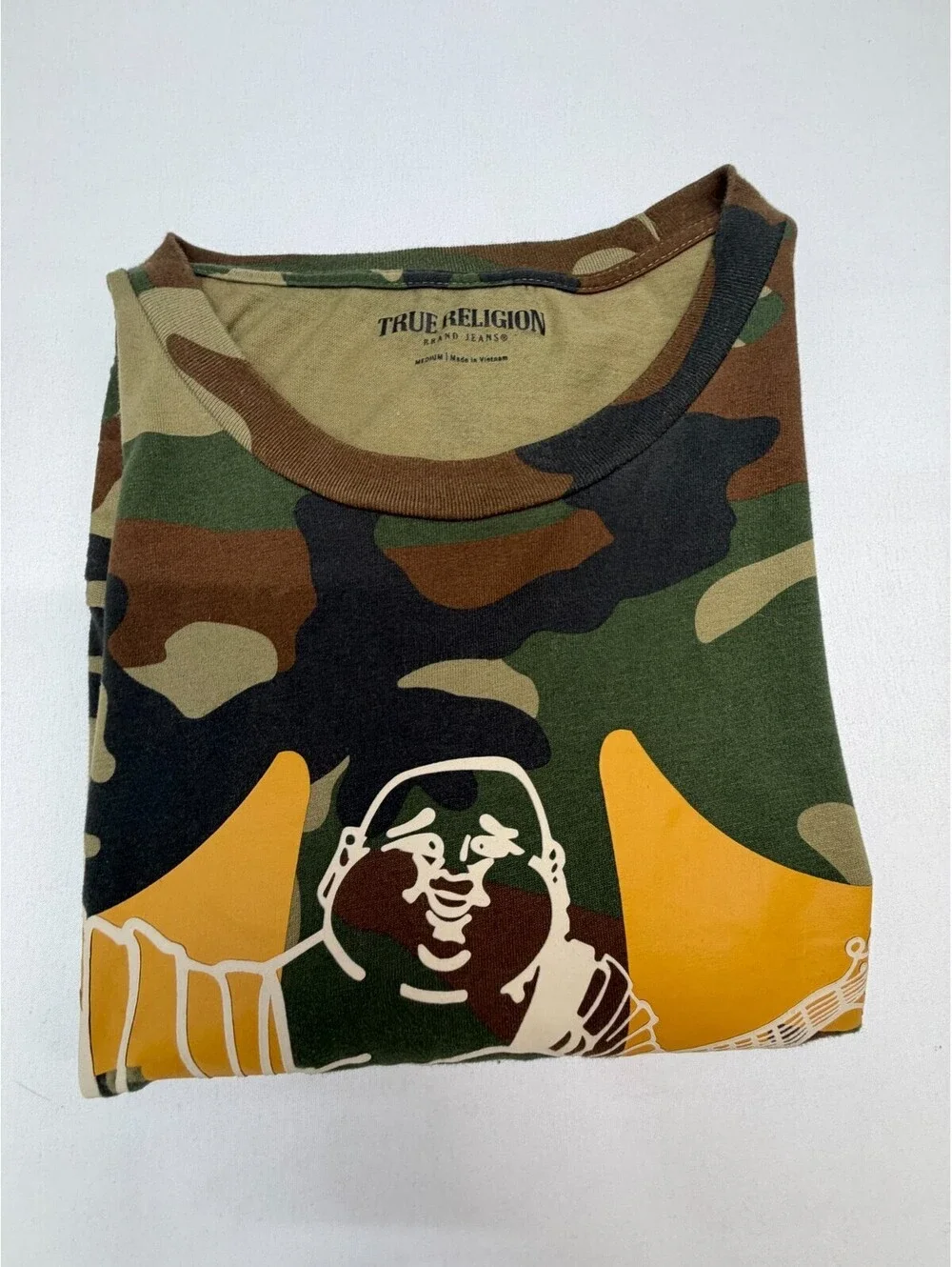 True Religion Men's T Shirt Short Sleeve Camouflage Crew Neck Size M Green